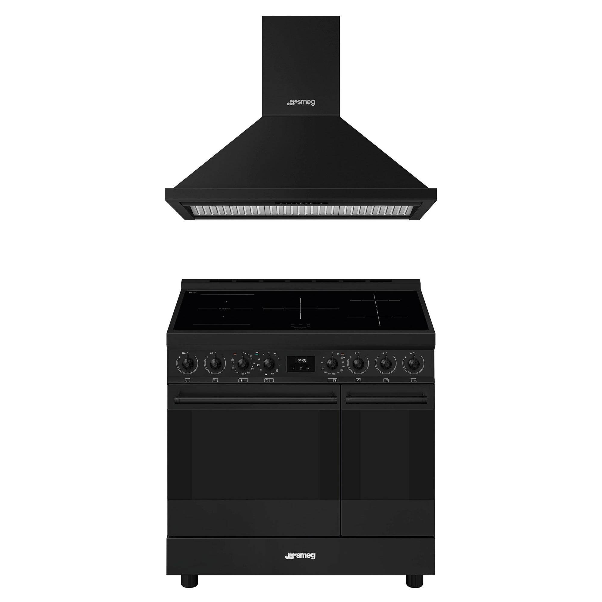 Smeg Classic induktionskomfur med emhætte 90 cm, mat sort