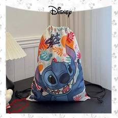 Official Disney Foldable Travel Bag 1 Pc Disney Stitch Pattern Shoulder Tote Bag Large Capacity Lightweight Shopping Bag Stitch Pattern Drawstring Bac - Blue