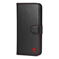Google Pixel 9a Leather Wallet Case (with Stand Function) - Black with Red Detail