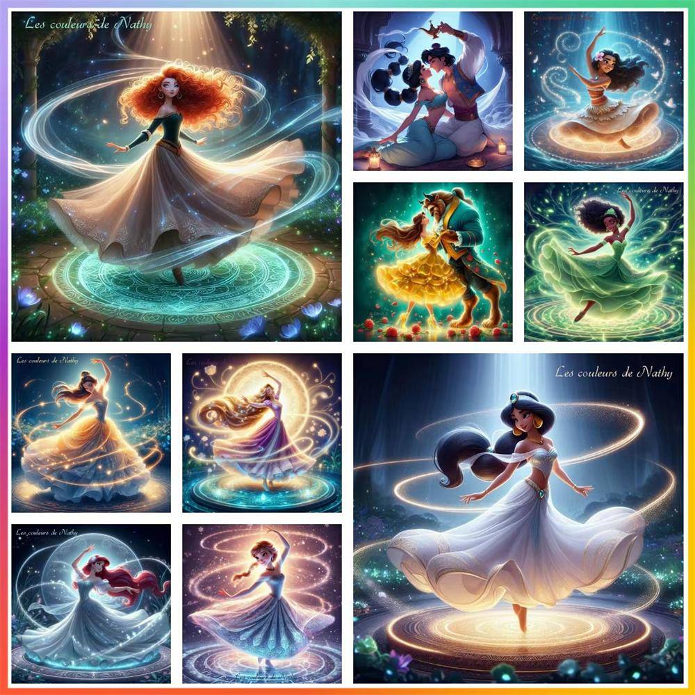 Disney Prinsessor Vacker Estetisk Diamantmålning Korsstygn 5D DIY Pussel Konst Mosaik Broderi Heminredning Nyheter Gåva