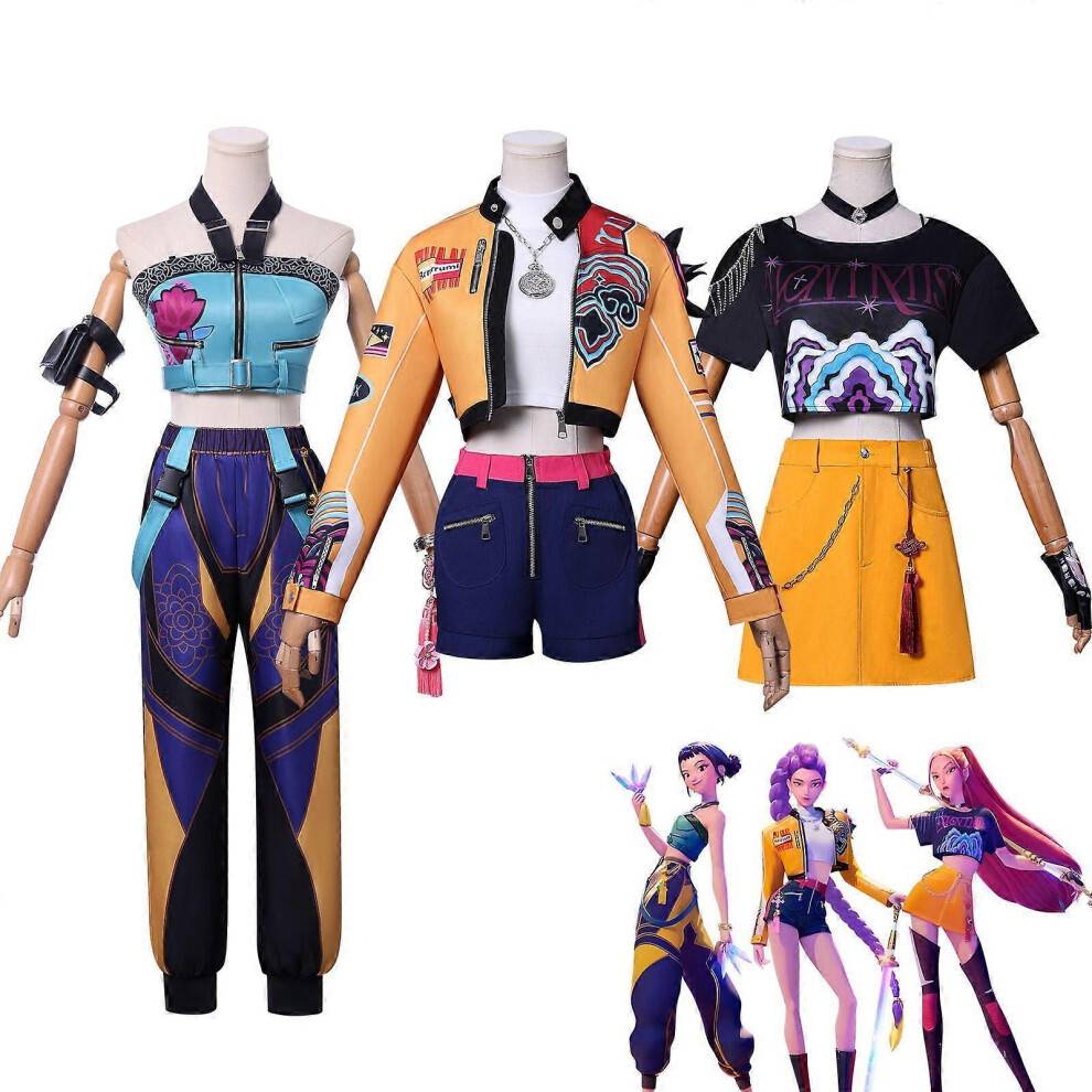 (Kids 120, Rumi Without Wig) KPop Demon Hunters Cosplay Costume Set Rumi Mira Zoey Halloween Carnival Party Fancy Dress for Womens A