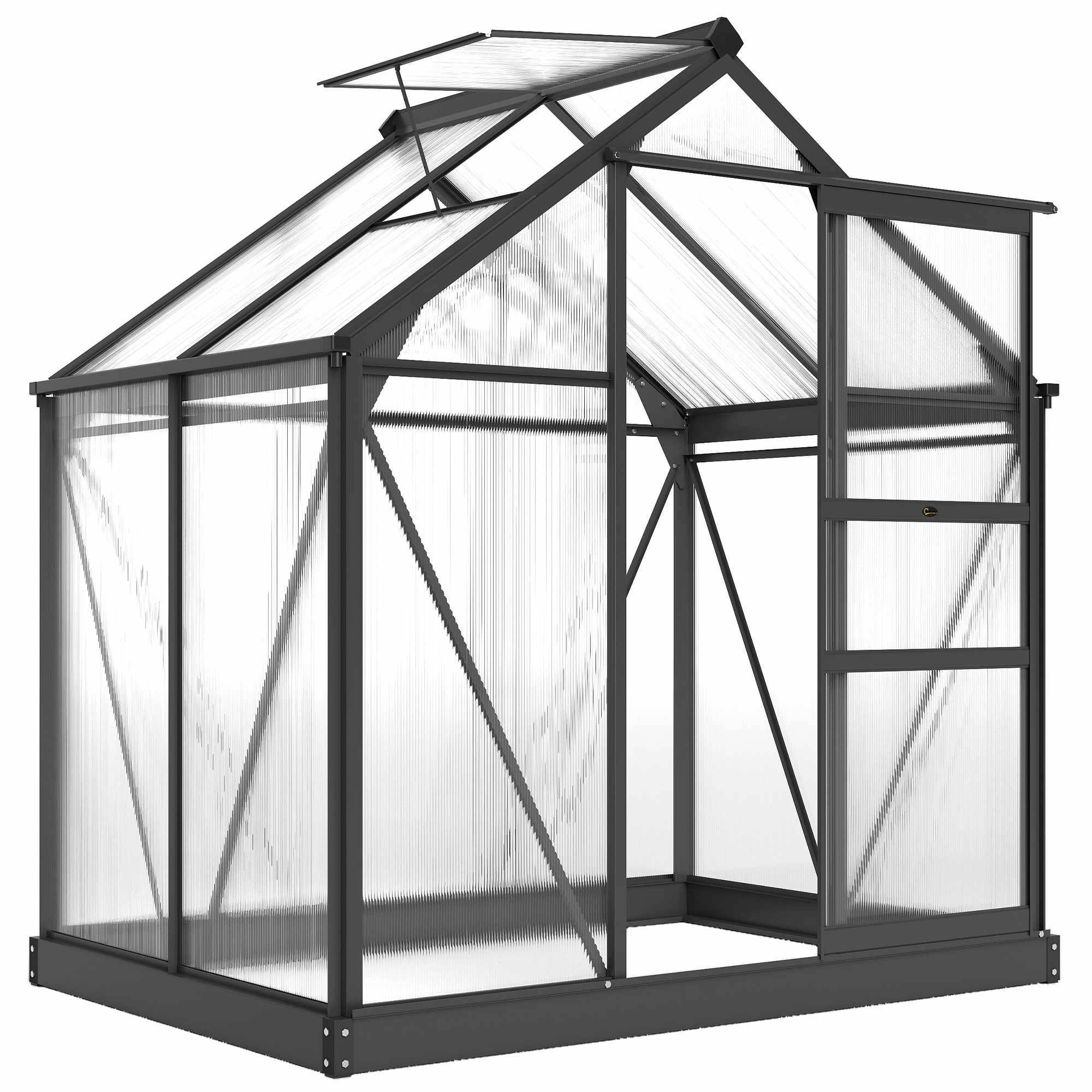 Polykarbonatväxthus 190x132x201 cm UV30+ förstärkt botten regnränna grå
