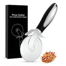 Juspota Pizzaroulette, pizzaskärare - pizzaskärare i rostfritt stål, pizzakniv, pizzakutter, enkel diskmaskin, halkfritt ergonomiskt handtag i silikon