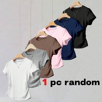 T-shirt för tonårstjejer med markerad midja, slim fit, rund hals, kort ärm, vit, för sommar, sport, familjeutflykter, casual streetwear och formell co - Multifärgad (14Y,13Y,16Y,15Y)