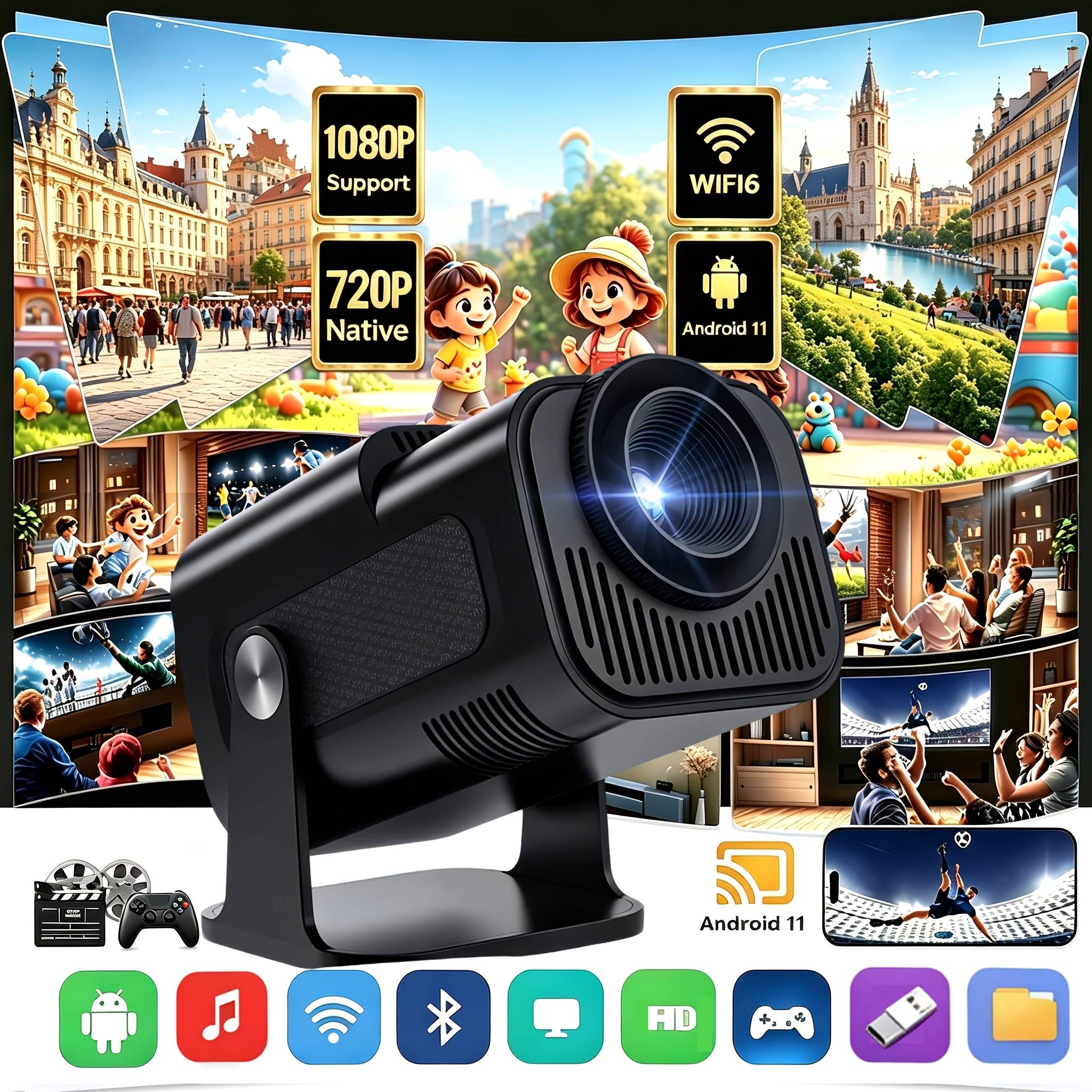 Sucetiho Projector With Wifi 6 And Bt 5.2, 11 Smart Projector, Local 720p, Support 1080p, 180° Rotating Portable Mini Projector, Suitable For Home Theater, Outdoor And Bedroom Use