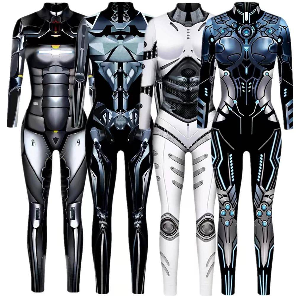 Halloween Kostymer Kvinnor Gothic Jumpsuit Robot Cosplay Kostym Modern Machine Bodycorn Rompers cm