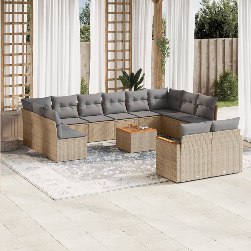 Sofasæt Til Haven 12 Dele Med Hynder Polyrattan - beige og grå / Med bord