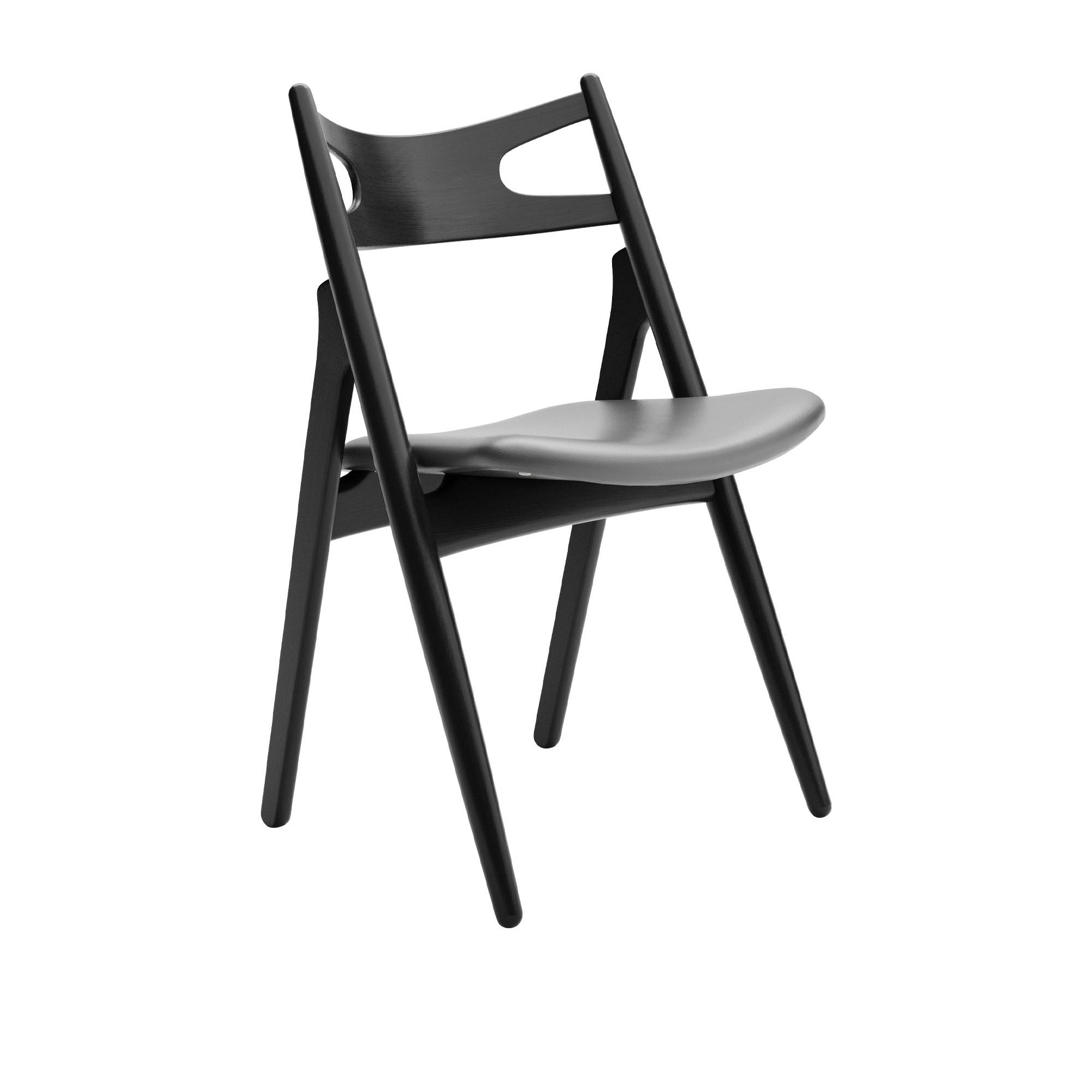 Carl Hansen - CH29P Sawbuck Chair, Svartlackad Ek, Lädergrupp B Thor - 359 - Spisebordsstole - Hans J. Wegner - Sort - Læder/Træ