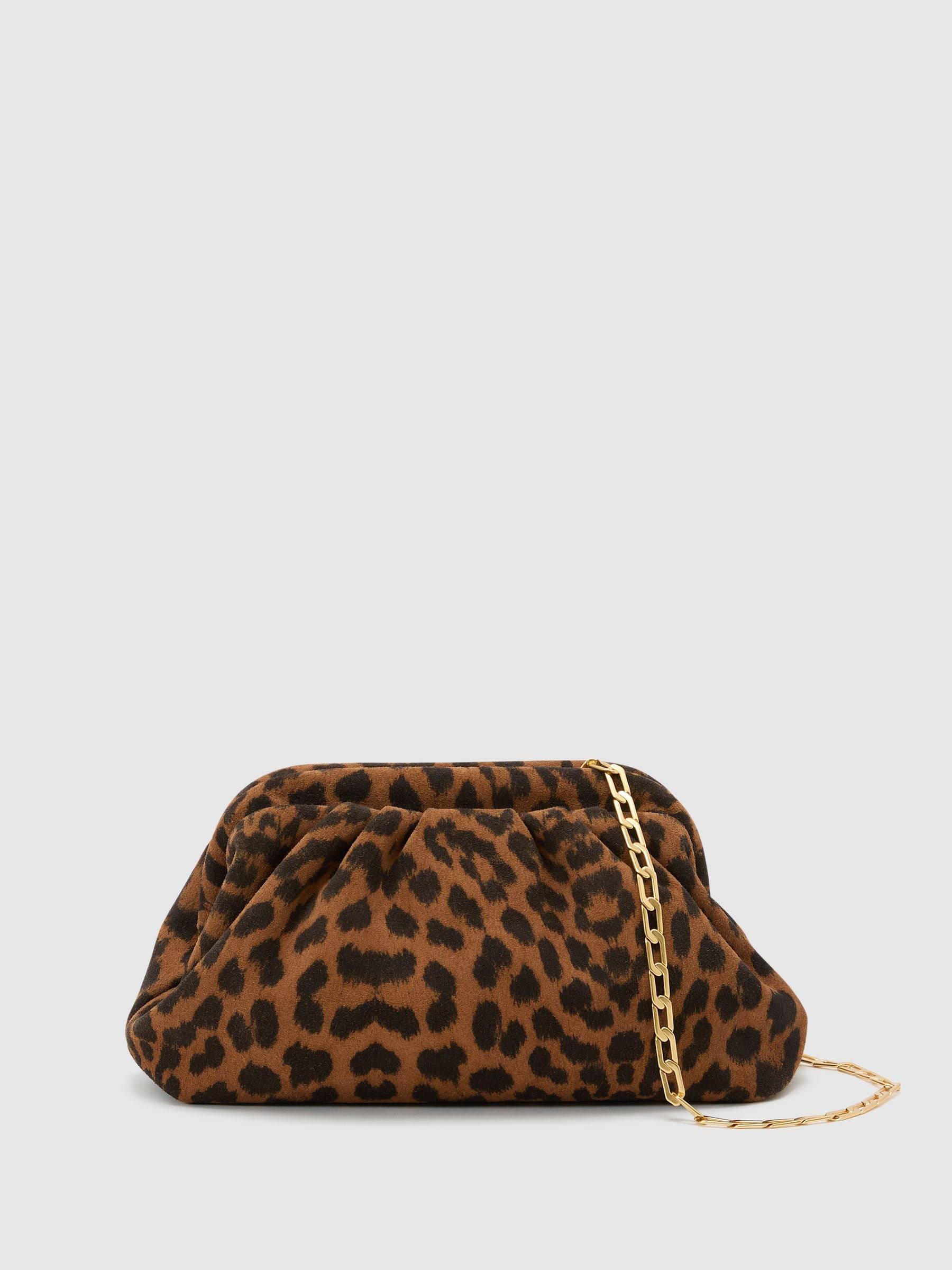 Reiss Reiss Animal Mia Suede Leopard-Print Clutch Bag
