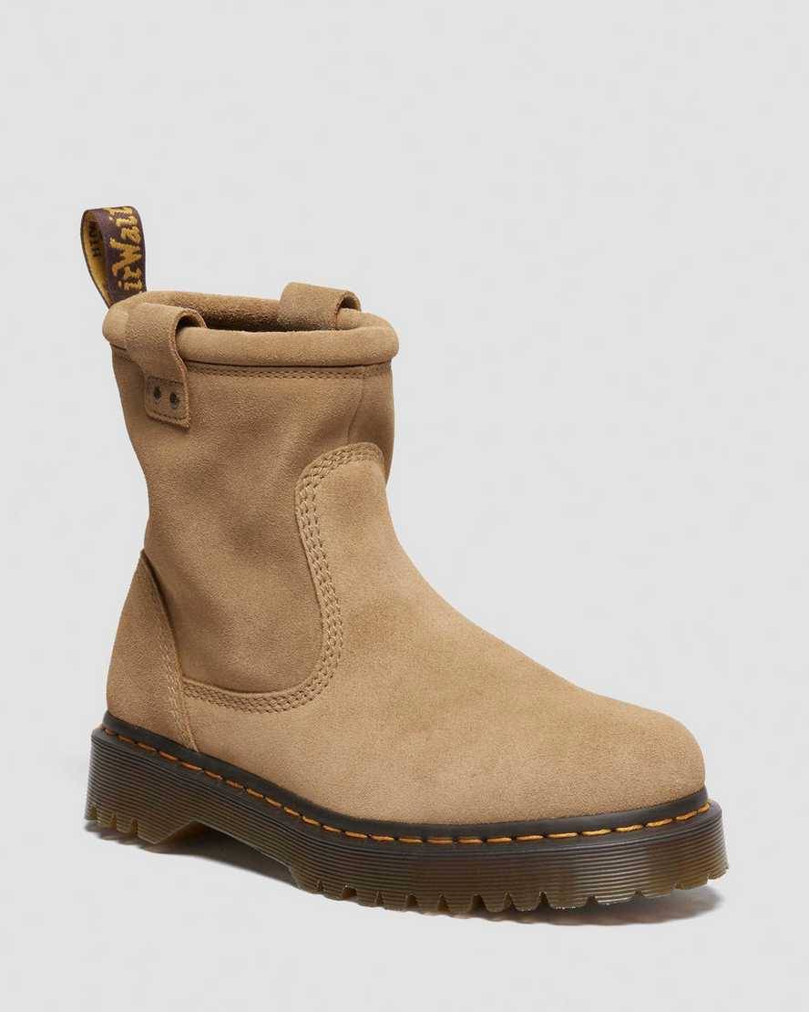 Dr. Martens Anistone Lo Wildleder Biker Stiefel in Bräunen, Größe: 48