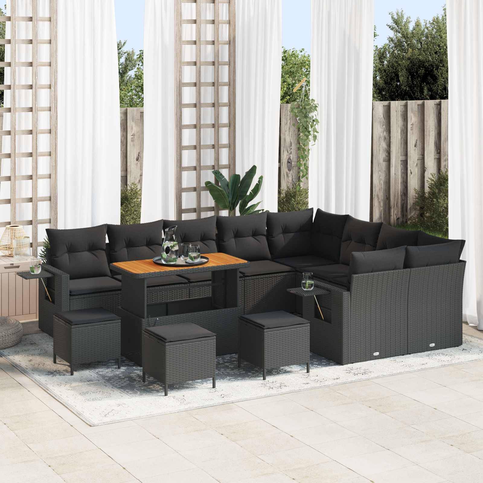 vidaXL Havesofa Sæt 13 stk. Sort polyrattan