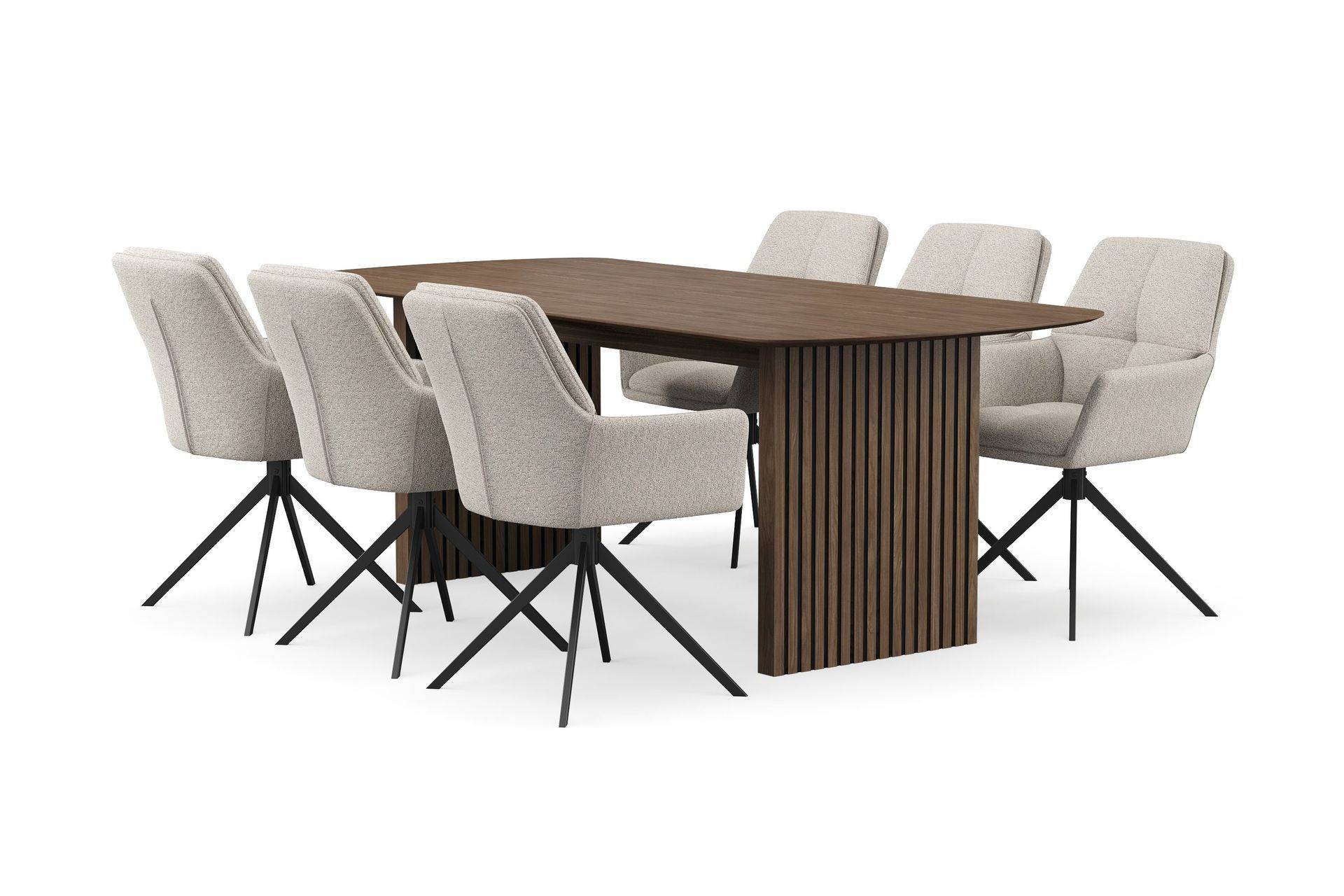 Bark Richeto Matgrupp Rökt Ek 210 cm med 6 Torsby Snurrstolar - ek/Mörkbeige Matgrupper Natur Trä