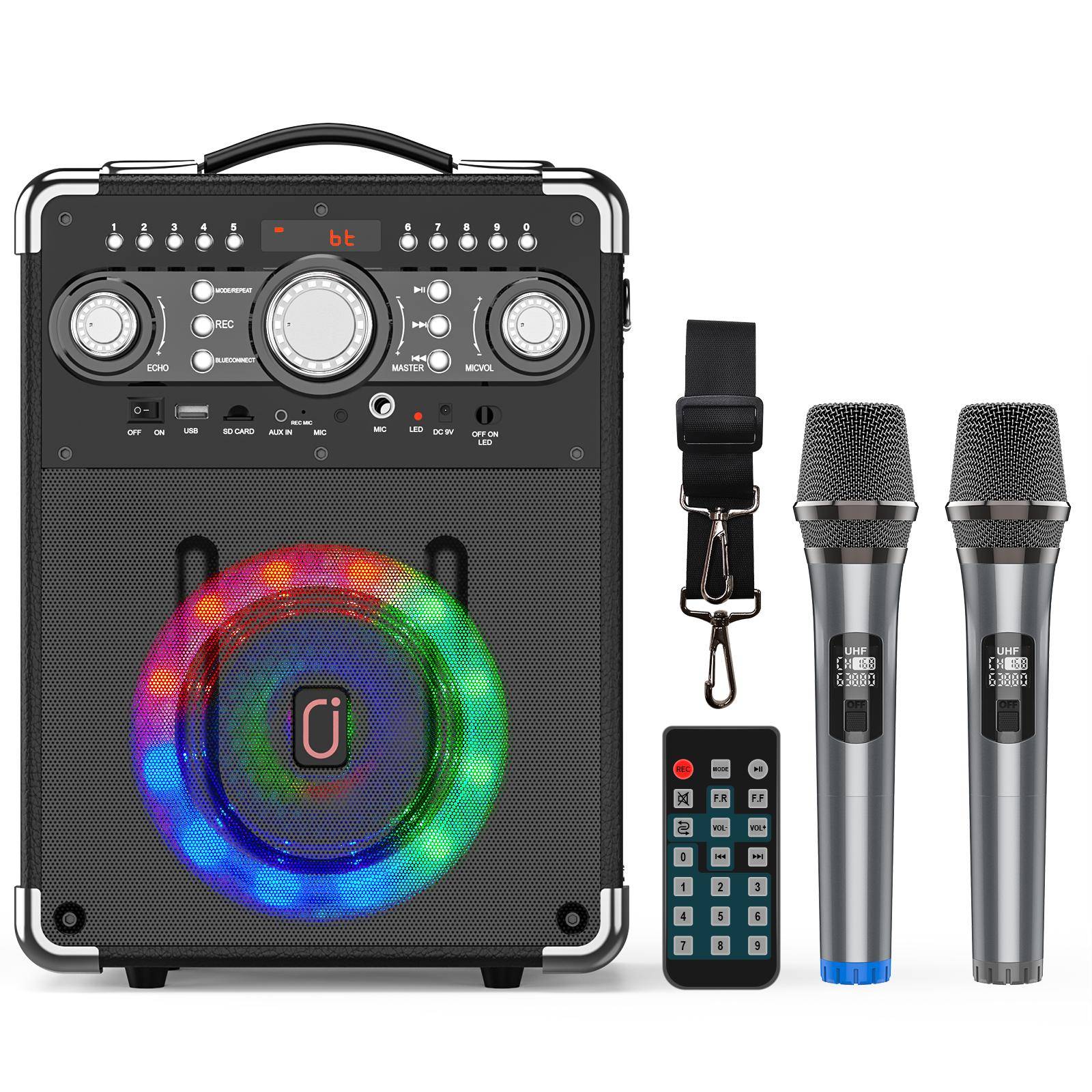 Karaokemaskin med 3 trådlösa mikrofoner, Bluetooth karaokehögtalare med 3 mikrofoner för vuxna/barn, Portabelt PA-system