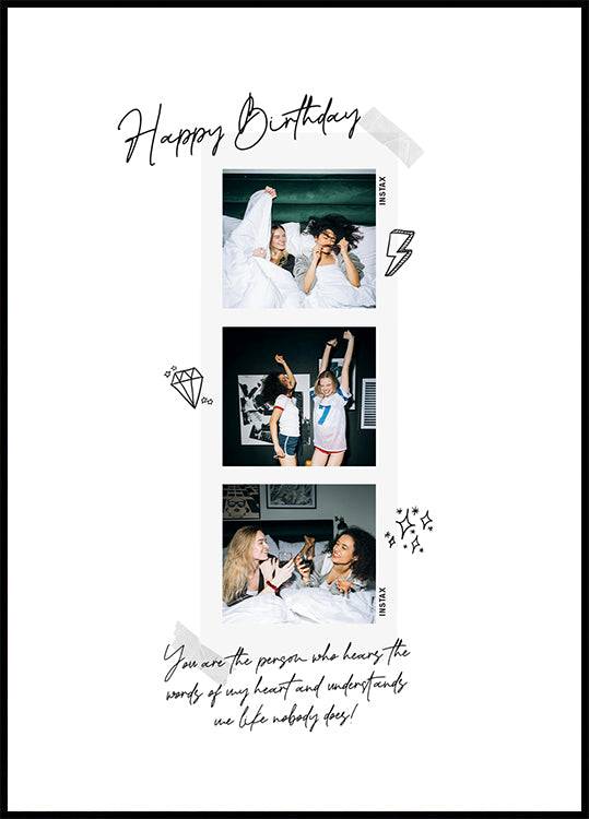Happy Birthday Personalized Instax Collage Poster (100x140cm) - Plakater > Typografiska Posters, Fotografiska Posters, Personliga Posters