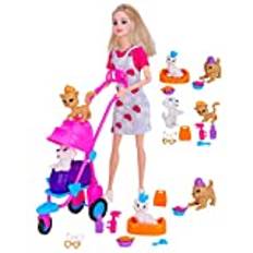 Toyland® Poppys Playtime Pets In A Pram Doll Playset - Inkluderar vallmodocka, husdjursvagn, 2 katter, 2 valpar, husdjurssäng och skötsel- och rengöringstillbehör