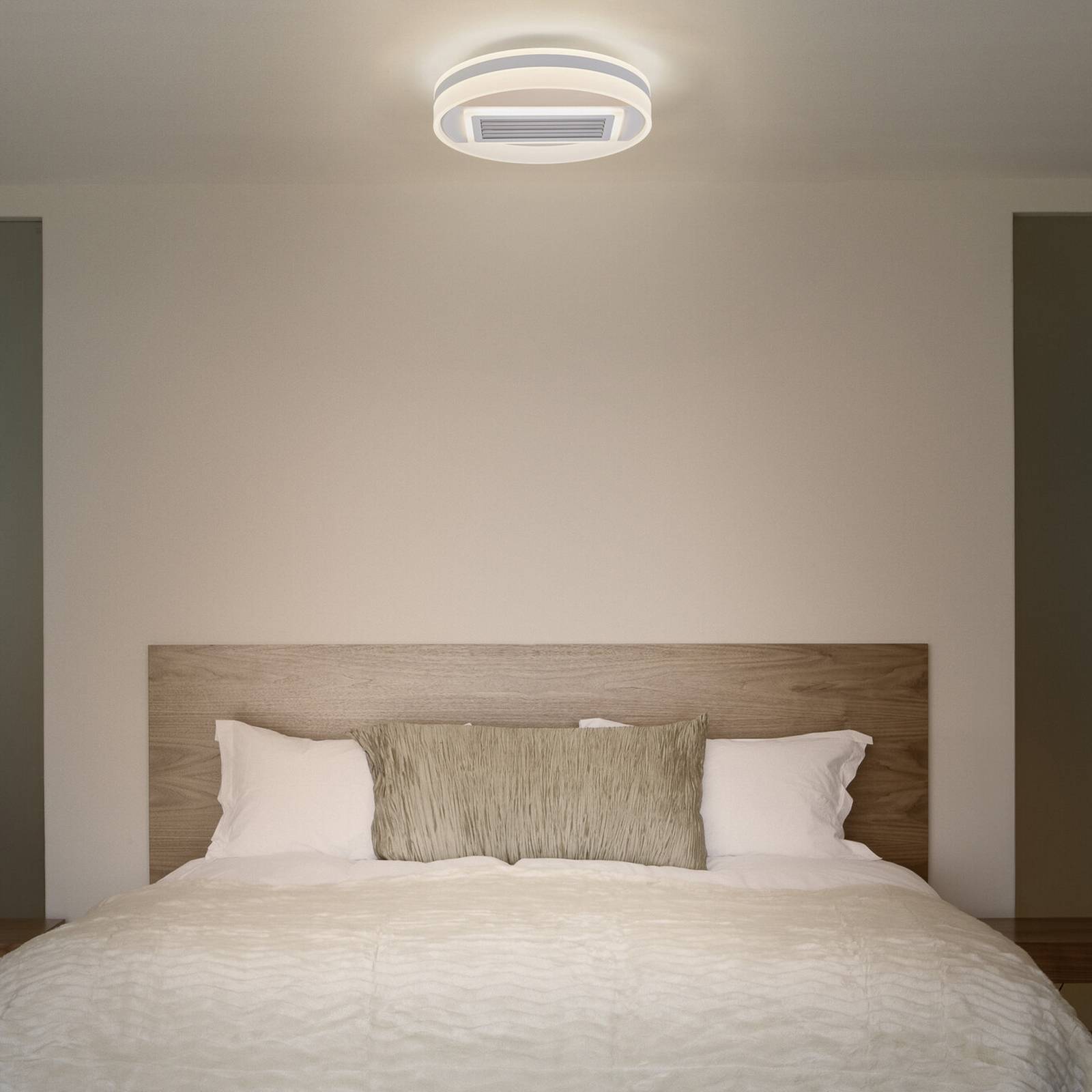 OSRAM LED-takfläkt GRILL, Ø 50 cm, vit, med fjärrkontroll dimbar, Vitt / opal, Vardagsrum / matsal, Metall, Modern