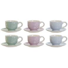 Set med kaffekoppar DKD Home Decor Blå Vit Grön Lila Metall Dolomite 180 ml