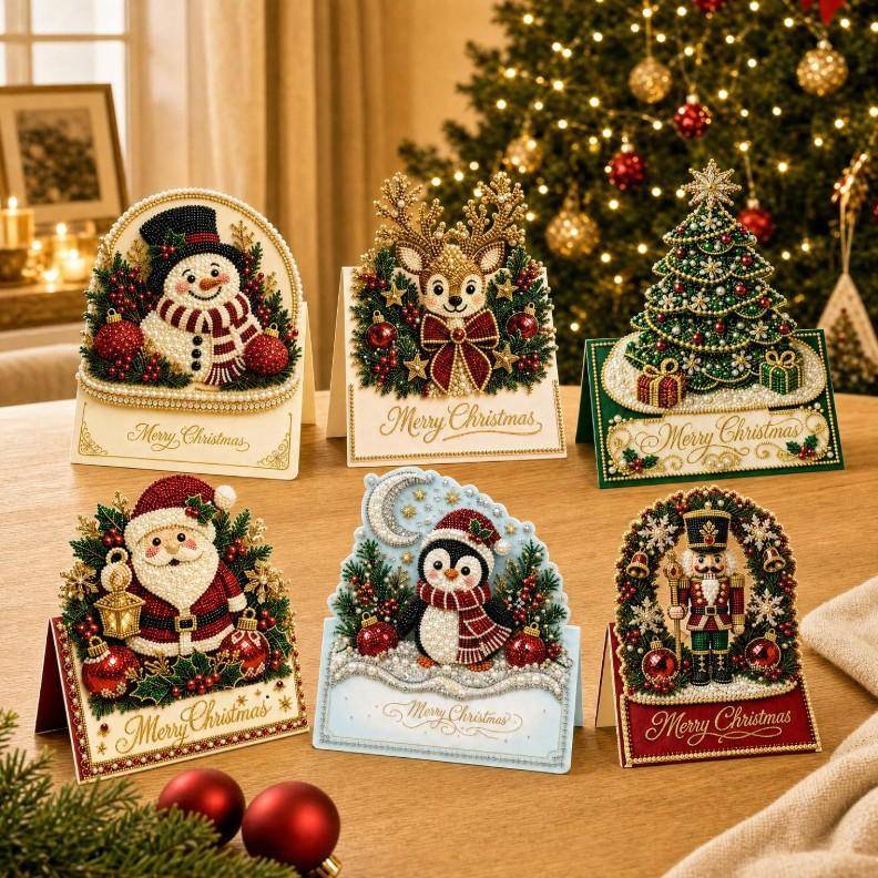 Diamond Painting Christmas Greeting Card Kit, DIY Handmade Xmas Folded Card with Rhinestone for Holiday Gift