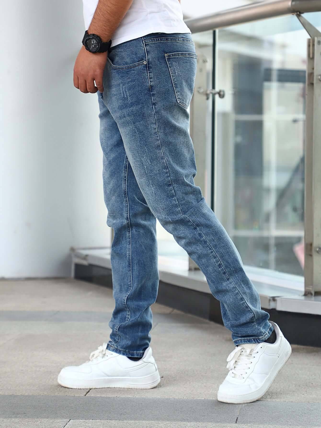 Men's Silver Gray Stretch Skinny Denim Jeans - Blue / 28 (28)
