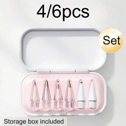4/6 st. mjuka ersättningsspetsar kompatibla med Apple Pencil Pro, universella surfplattepennspetsar för iPad Pro-stylus - Rosa (Multi-size)
