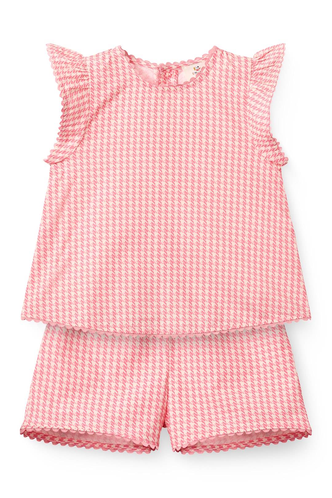 Copenhagen Colors GOTS Sommarset Pink Houndstooth Mini Pink Houndstooth Mini 86 cm Rosa 86 cm Flickor