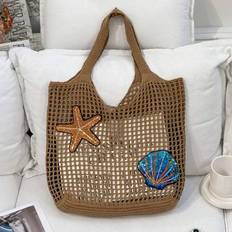 Ny Starfish Element Sommar Dam Retro Strandväska med Hjärtformad Axelrem, Virkad Handväska med Stor Kapacitet Dam Stickad, Ihålig Virkad Handväska med - Kamel (sjöstjärna)