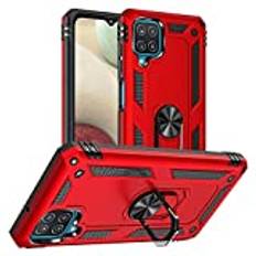 Yiakeng Samsung A12 telefonfodral, Samsung A12 fodral, silikon stöttåligt militärkvalitet skyddande telefonskydd med ringställ för Samsung Galaxy A12 fodral (röd)
