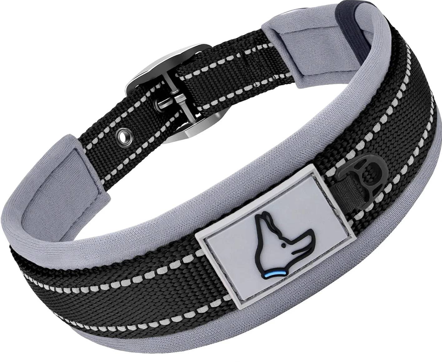 Padded Reflective Dog Collar | Adjustable Heavy-Duty Nylon & Neoprene - black / S (S)