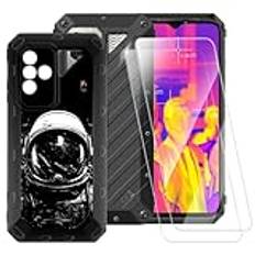 ESACMOT astronautmönster fodral kompatibelt med Ulefone Power Armor 18T Ultra + [2-pack] skärmskydd härdat glas, stöttåligt fodral för Ulefone Power Armor 18T Ultra (6,5 tum)