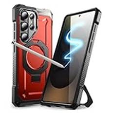 SUPCASE Magnetiskt Skyddsfodral för Samsung Galaxy S25 Ultra med Stativ, [S Pen Support] [MagSafe Kompatibelt] [Militärklassskydd] Fallsäkert Robust Skyddsfodral för S25 Ultra (Röd)