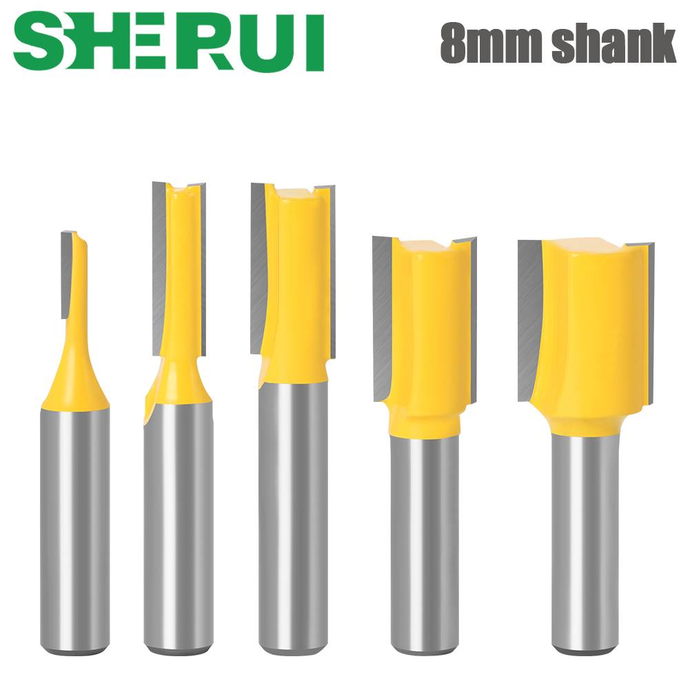 8mm Shank Straight Woodworking Router Bit Set Carpenter Milling Cutter 3/6.35/10/12.7/16mm Cutting Diameter