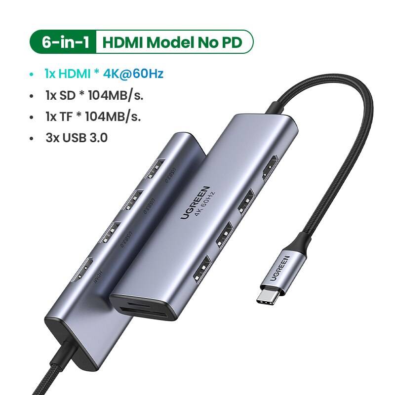 Ugreen usb c hub 4k 60hz typ c till hdmi 2.0 rj45 usb 3.0 pd 100w adapter för macbook air pro ipad pro m1 pc tillbehör usb hub - 6- i -1 hdmi-hubb