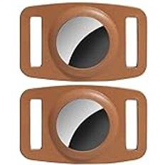 AICase 2 Pack airtag hundhalsband läderskydd, AirTag hund- och katthalsband, AirTag hundfodral sele. Robust och solid GPS-spårare fodral (brun)