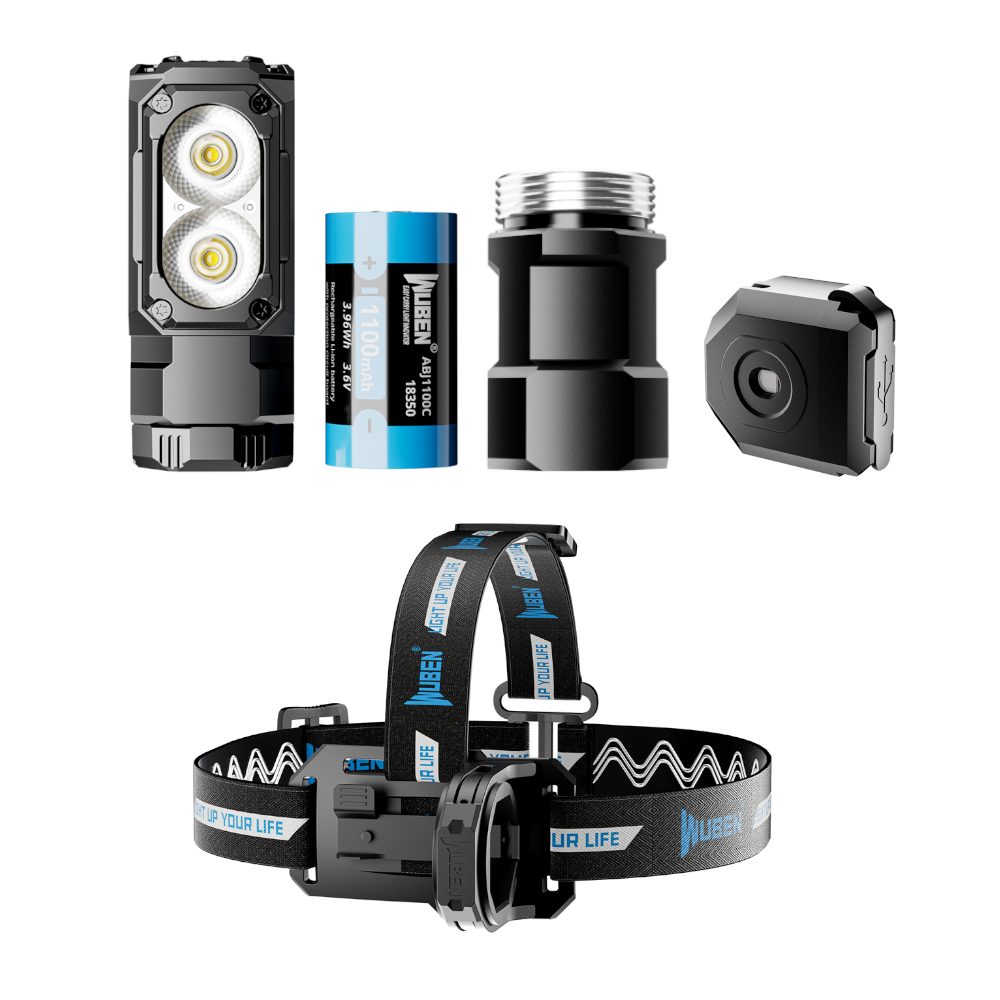 Wuben E7 1800lm Ultra-Kompakt och Lätt LED Pannlampa & Ficklampa med 18350 Batteri Hög Lumen Uppladdningsbar Mini Fickla