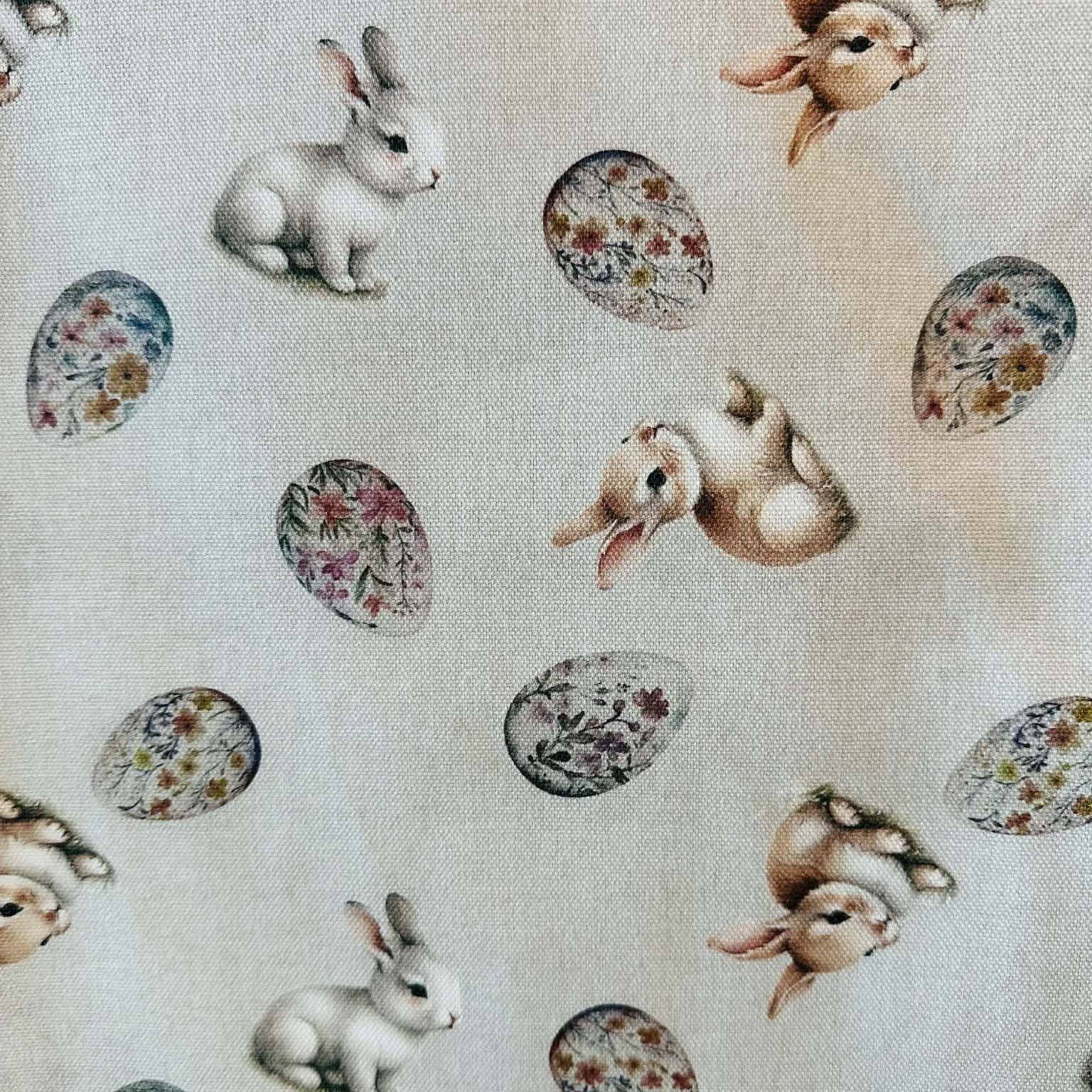 Kraftig bomuld i hørlook M/Påskeæg/harer, grå, Eggsplosion.