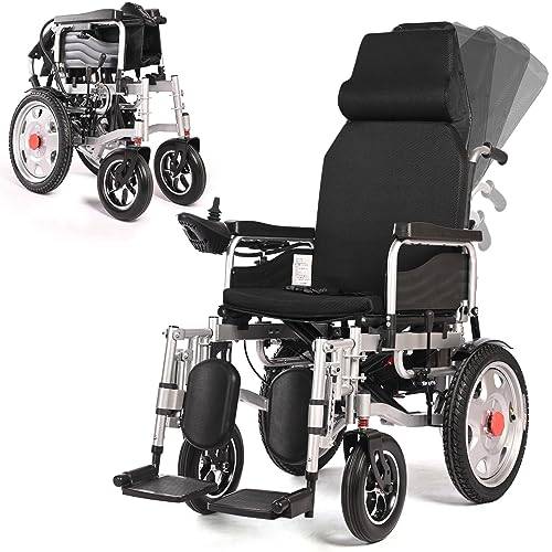 ZORZA Elektrisk rullstol med lutande ryggstöd, tung vikbar elektrisk rullstol, 500 W dubbel motor, bärbar hopfällbar bära motoriserade rullstolar, hållbar kompakt, extra lång räckvidd på 35 km