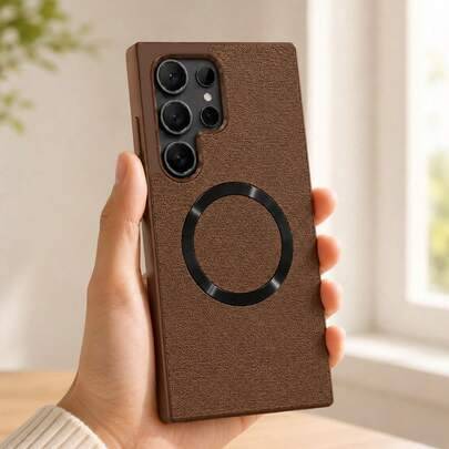 1 st bärbart ultratunt stötsäkert mobilskal med retro tygtextur, kompatibelt med trådlös laddning, skyddande skal för smartphone, kompatibelt med S26 - Brun (Multi-size)