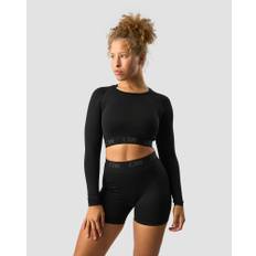 Define Seamless Logo Long Sleeve Crop Top Black