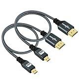 Twozoh Micro HDMI till HDMI Kabel 0,3M 2 Pack, Nylon flätad HDMI A till Micro HDMI-kabel, stöder 3D 4K/60Hz 2.0 1080p för GoPro Hero7/8/9 Raspberry Pi 4