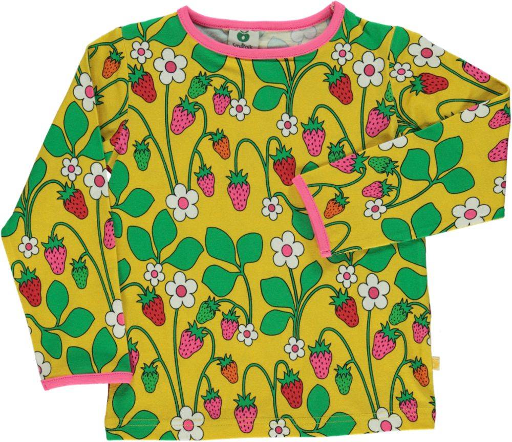 Langærmet bluse med jordbær - Yellow / 3-4