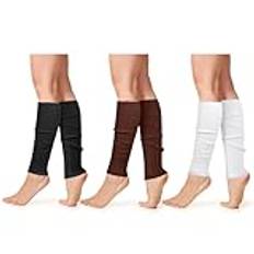 AUYAO Stickade benvärmare för kvinnor flickor, stövel manschetter varma knävärmare, 80-tals enkla ribbade benvärmare, kvinnor stickade benvärmare för skridskoåkning yoga tillbehör, 3 st – svartvitt &
