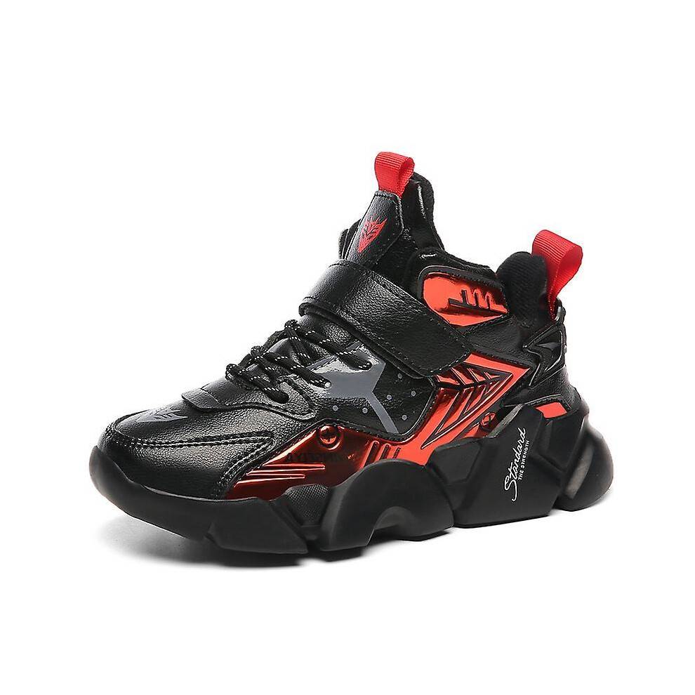 (34, Black Red) Kids Snow Sneakers Breathable Running Shoes Fashion Sport Shoes 868