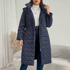 Plus Size Winter Clothes Zip Front Long Sleeve Hooded Padded Coat, Casual Daily Wear With Pockets/Work Wear/Teacher Clothes/Casual Coat Winter Coats W - Navy Blue - 0XL,1XL,2XL,3XL,4XL