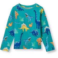 Småfolk Teal Langærmet Blus Med Dinosaurer - Str. 7-8 år