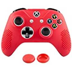 eXtremeRate Soft Anti-Slip Silikon Controller Cover Skins Thumb Grips Caps Skyddsfodral för Xbox One X S Controller - Röd