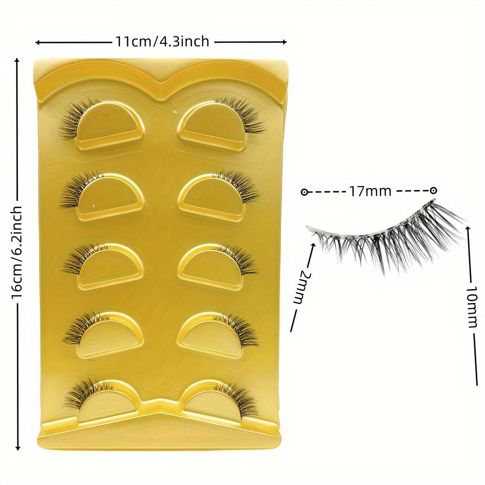 TEMU 5 Pairs Of False Eyelashes In Wispy Cat , Designed For Lengthening And Suitable For Party Or Cosplay Use. Transparent Stem Half-eye Lashes Are Perfect For Occasions Like Eid And Back-to-