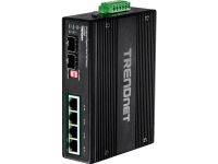 TRENDnet TI-UPG62 - Switch - ohanterad - 4 x 10/100/1000 (PoE+) + 2 x Gigabit SFP - DIN-skenmonterbar, väggmonterbar - PoE+ (240 W) - likström - TAA-kompatibel