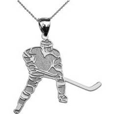 Men's Hockey Player Pendant Necklace in 9ct White Gold - white gold