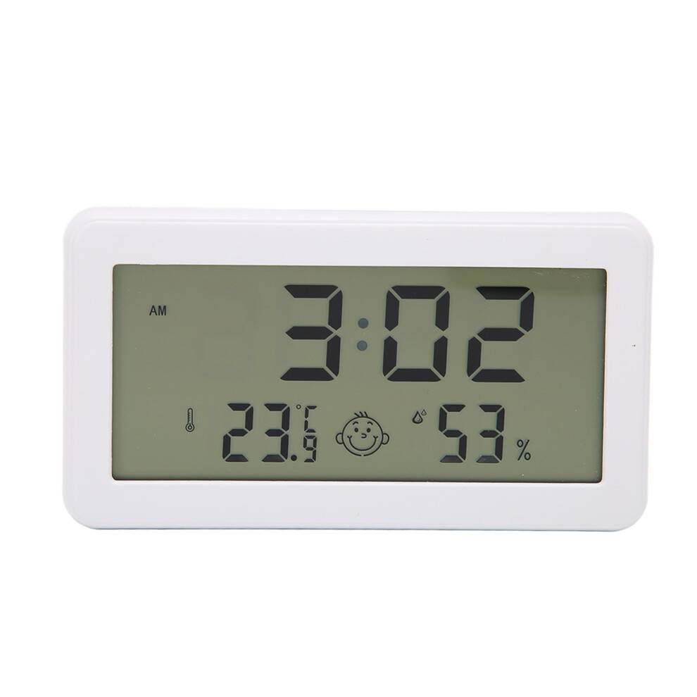 Hygrometer Termometer med batteridrevet ur, stort LCD-display til præcise fugtigheds- og temperaturaflæsninger, bærbart vækkeur til