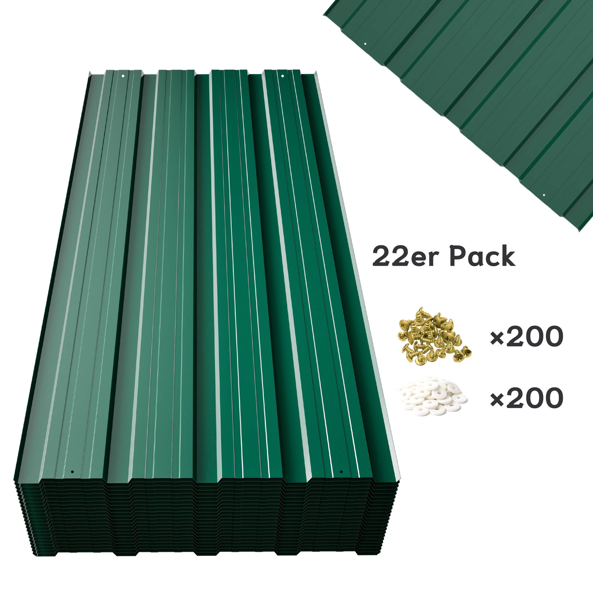 22 Pack Metal Roof Panels, 0.25mm Trapezoidal Galvanized Roofing Sheets, Waterproof UV Resistant Steel Roof Panels for Garden Shed, Gazebo, Chicken Coop, Fence